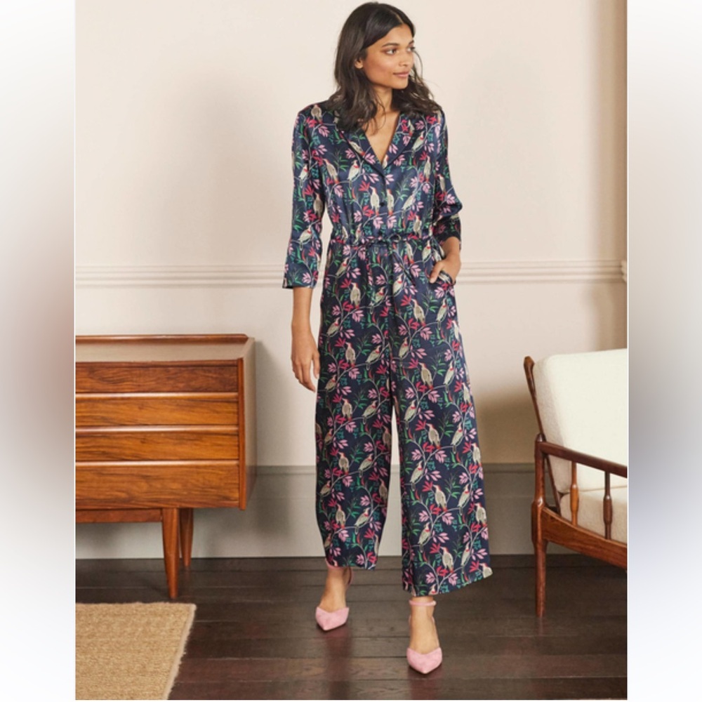 Boden Navy Floral Wrap Jumpsuit